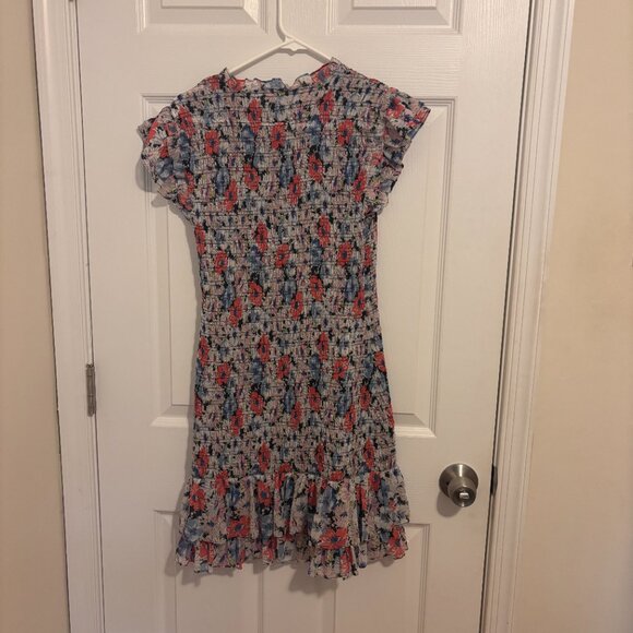 Veronica Beard Womens Size 0 Cici Ruched Smocked Ruffle Sleeve Floral Mini Dress - Picture 5 of 5